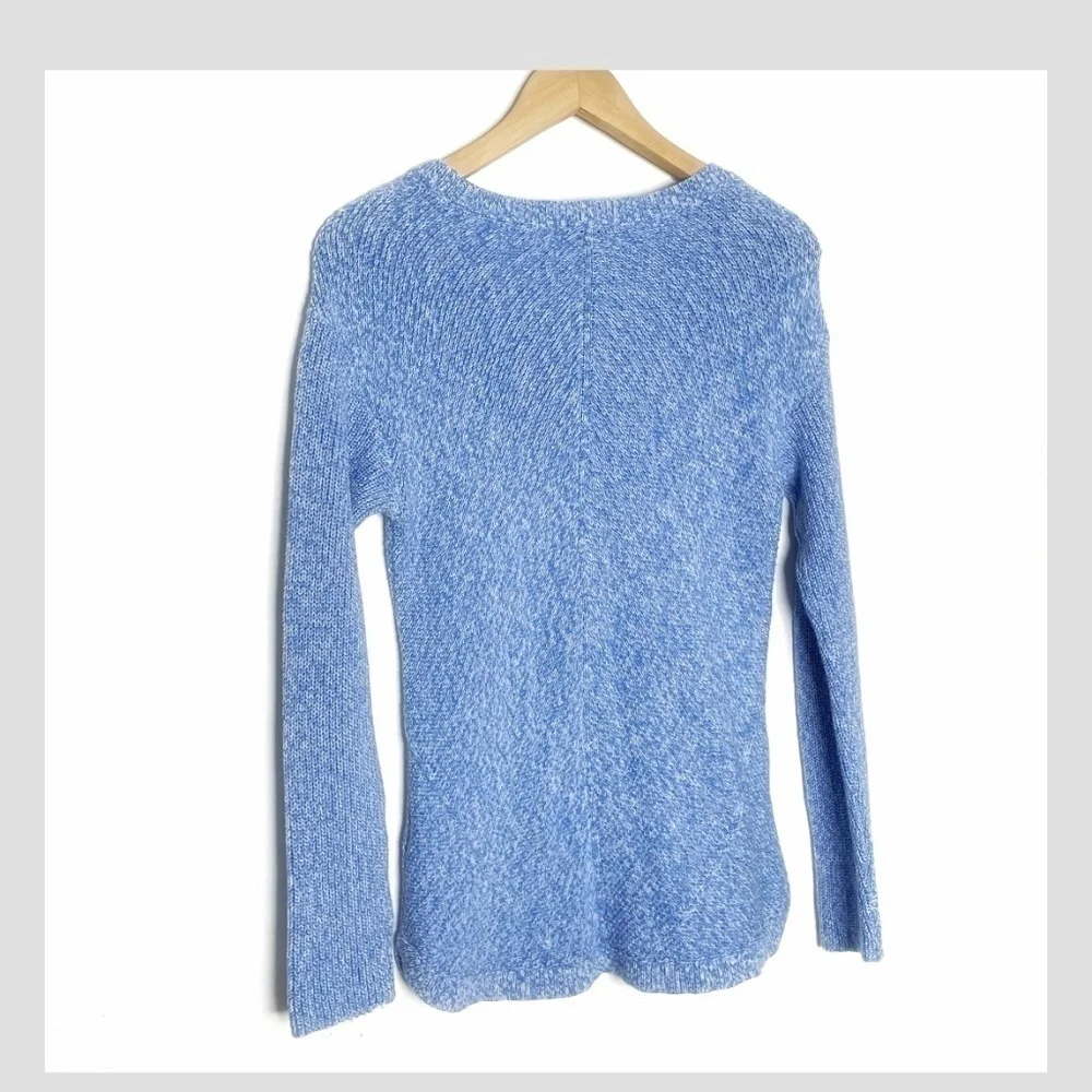 Talbots Shaker Stitch Sweater Pima Cotton Marled Blue Crew Neck Size Small